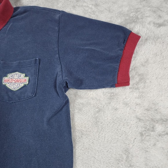 VINTAGE Harley-Davidson Polo Shirt Mens Large Blue Red Biker Made in USA 90s - Picture 4 of 14